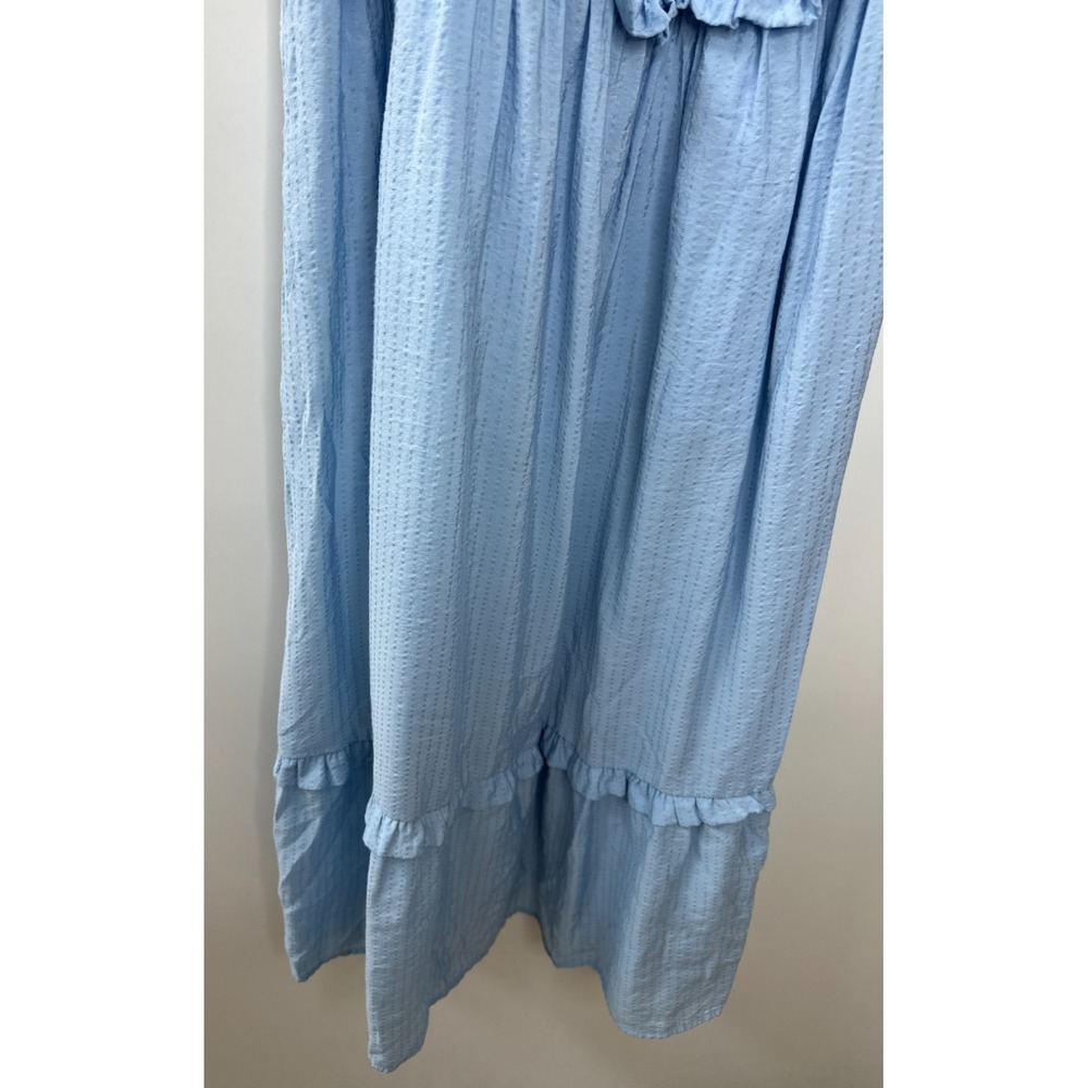 LE LIS Light Blue Smocked Puff Sleeve Midi Dress M Milkmaid Cottagecore Coquette - Picture 13 of 16